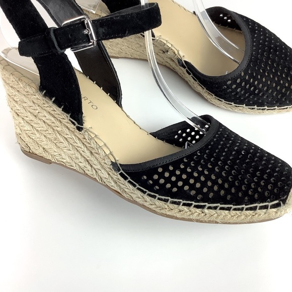 FRANCO SARTO LEATHER ESPADRILLES WEDGE BLACK 9 - Picture 7 of 12